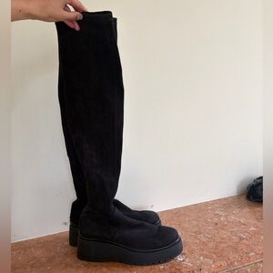 MIU MIU Black SUEDE Over-the-Knee Platform zip boots